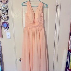Brand new A-line nude chiffon bridesmaid dress; tags present - never worn